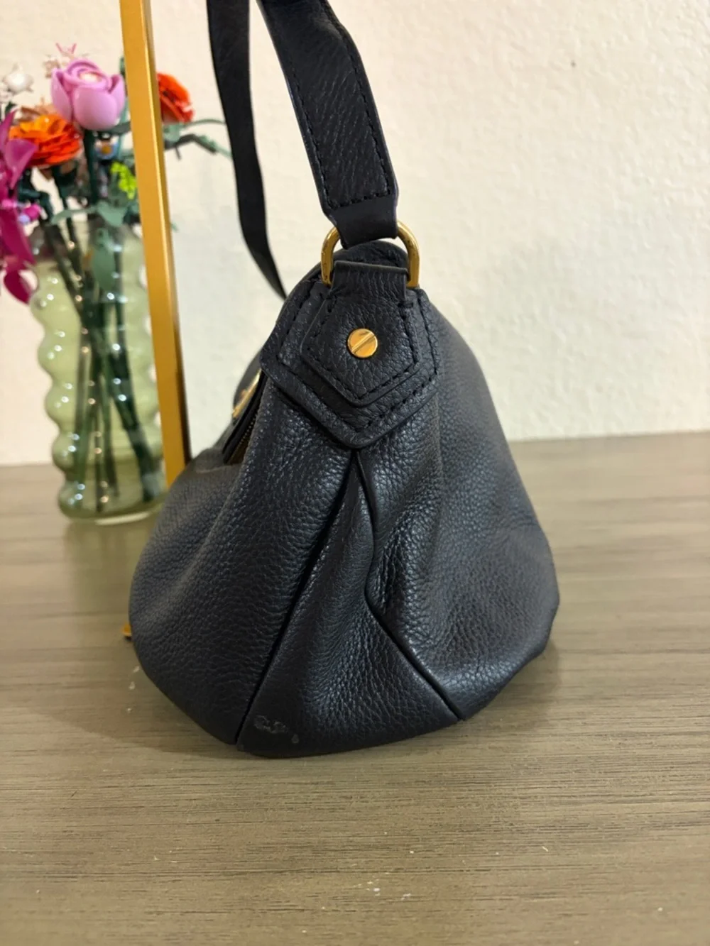 MARC JACOBS Classic Q Natasha Crossbody Shoulder Bag BLACK Pebbled Leather